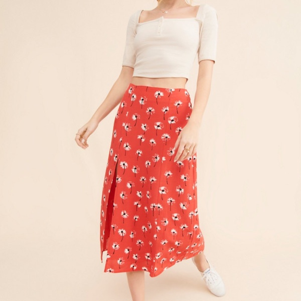 Maeve by Anthropologie Floral Side-Slit Midi Skirt Size 6